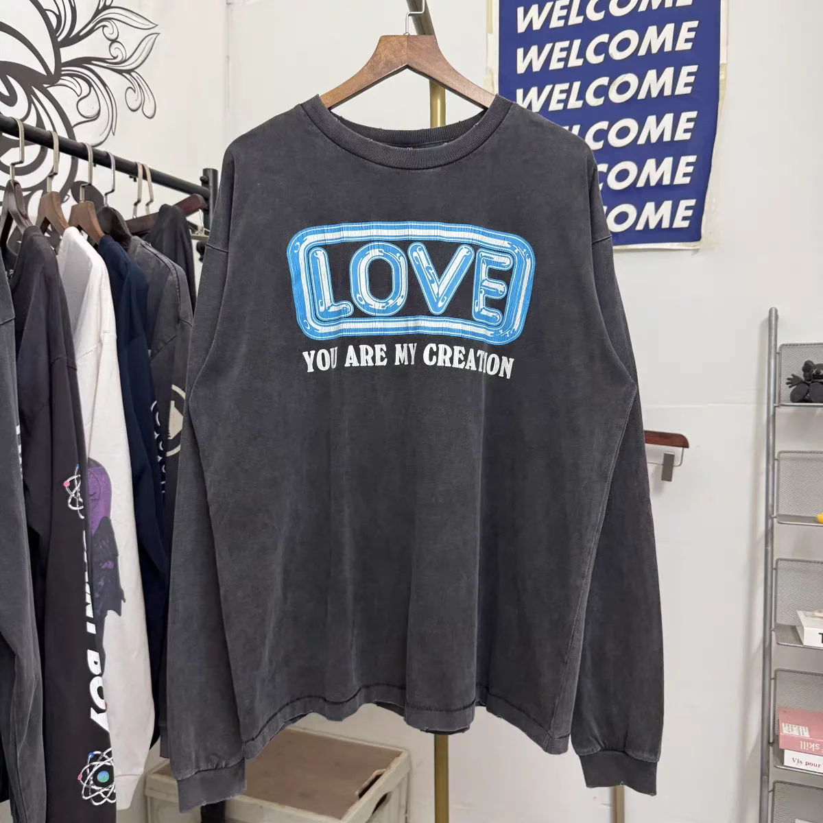 

SAINT Long Sleeves origami crane pattern printing T-shirt Men Women YOU ARE MY CREATION T Shirt Top Tees