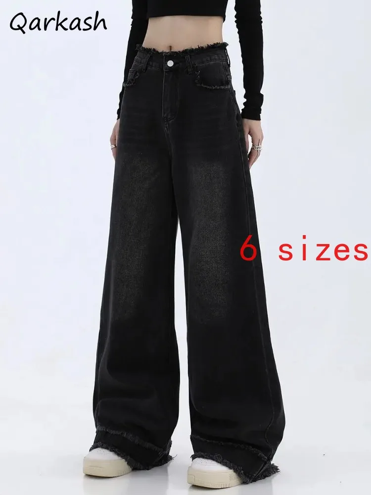 

Jeans Women Raw Edge Wide Leg Trousers Female Clothes Streetwear Cozy Hipster BF Denim Prevalent Korean Retro Washed Full Length