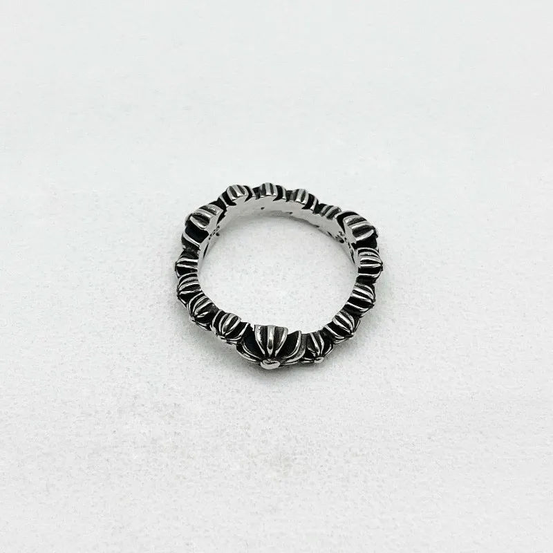 S925 Pure Silver Retro Full Cross Flower Ring with Personalized Vintage Heavy Industry Ring and Classic Temperament
