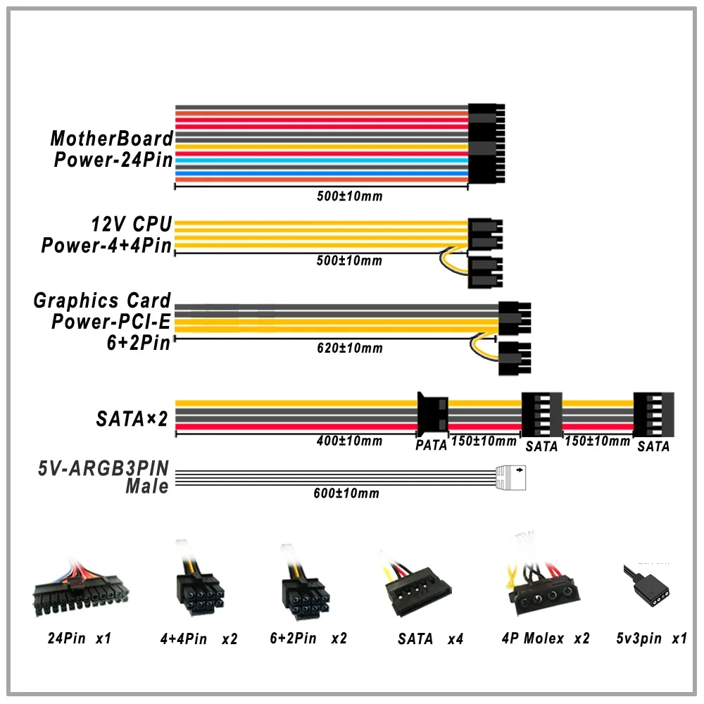 IWONGOU Fonte 600W 80 Plus With SYNC RGB Fan Power Supply 600Watt  Active PFC Computer Source For Gaming Desktop GAMESD800 PSU