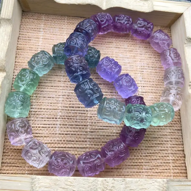 Natural Color Fluorite Mosaic Bucket Bead Bracelet Crystal Smooth Round Beads For Jewelry Making Holiday Gift 1PCS 11×12.5mm