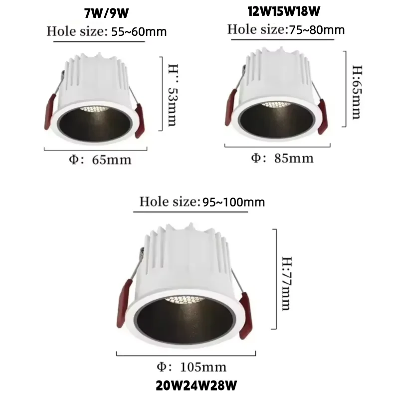 Dimmable Recessed LED Downlight Deep Anti-glare Spot Light Aluminum Ceiling Spotlight Bedroom Living room Kitchen