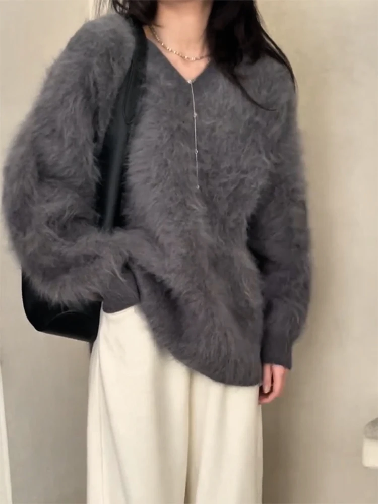 

Ladies' V-ne Knitwear Lazy Sle Camere Sweater Autumn Winter New Arrival plus Size Slimming Versatile Top