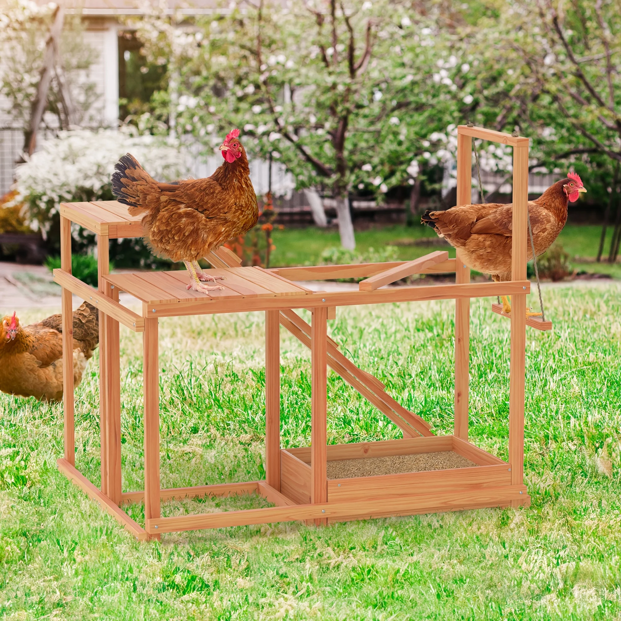 

Chicken Activity Play Chicken Perches for Poultry Run, Swing Stand, Wood Chicken Toy for 3-4 Birds, Wooden Chicken Coops Accesso