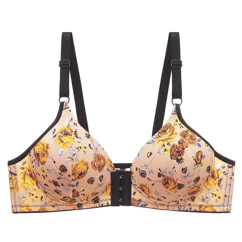 Front Fastening Push Up Bras for Women Soft Seamless Flower Print High Quality Underwear Fashion Adjustable Female Bralette