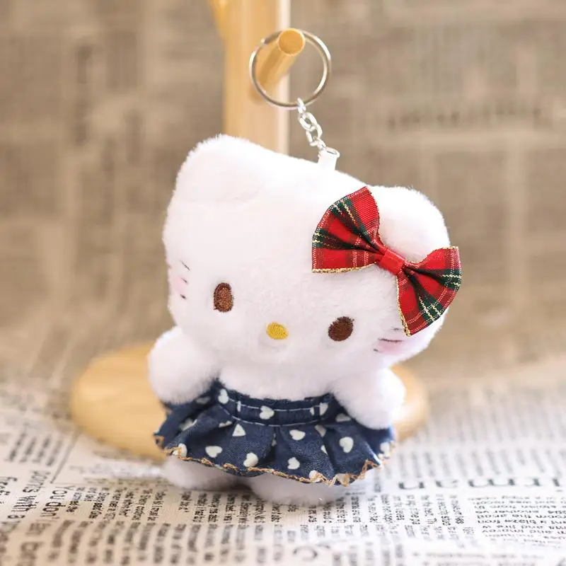 Kreative Kawaii Anime Denim Rock Sanrio Hallo Kitty Plüsch-schlüsselanhänger Nette Rucksack Anhänger Dekoration Weiche Angefüllte Puppe Spielzeug Geschenke