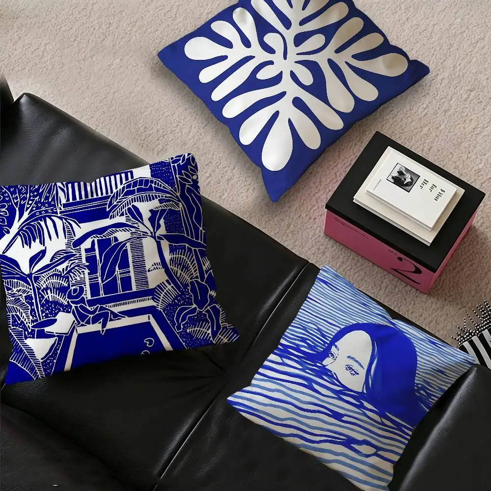 Abstract Klein Blue Simple Maple Design Cushion Cover Happy Autumn Harvest decor Holiday Decorati Pillow Cover