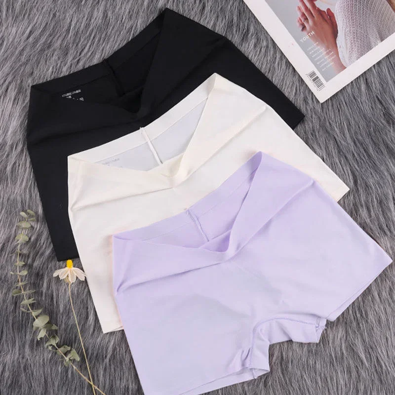 2Pcs Women Ice Silk Boxer Panties Cotton Crotch Antibacterial Underpants Sexy Seamless Safety Pants Thin Fast Dry Underwear