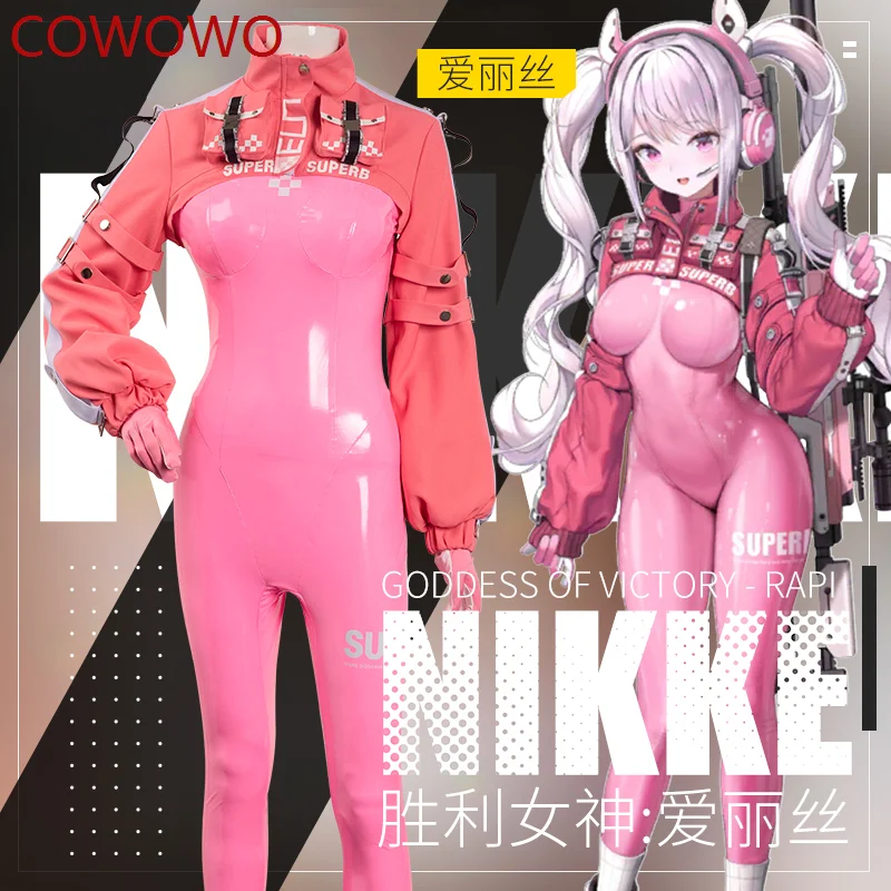 

COWOWO New Game Nikke Alice Cosplay Costume Sexy Latex Catsuit Bodysuit Pink Jumpsuit Jacket Suit For Women Cos Anime Clothing