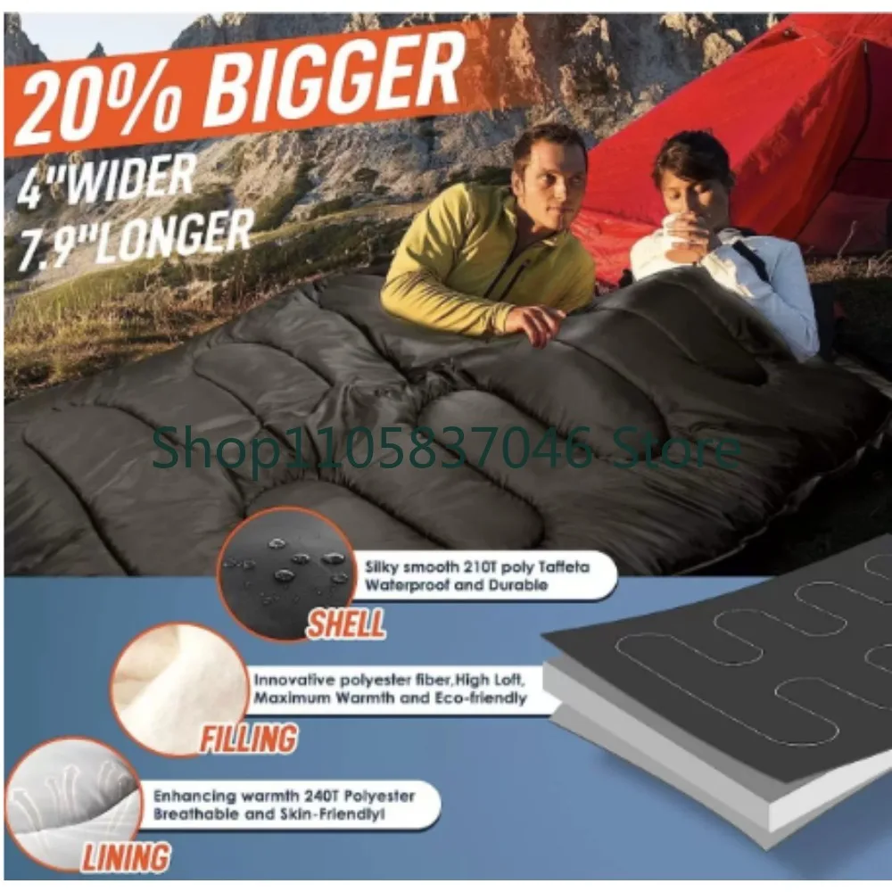 Double sleeping bag for adults, outdoor warmth, winter camping, indoor universal, thick waterproof and cold proof, detachable