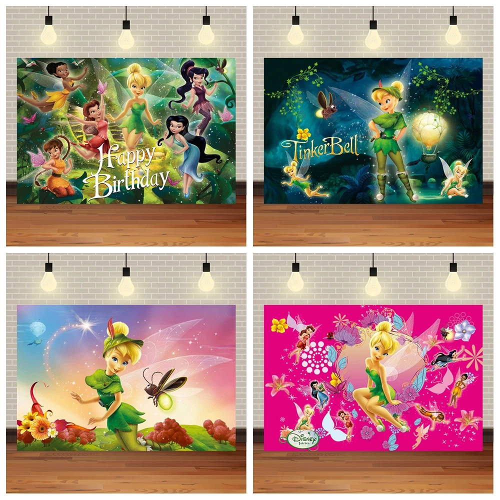 

Tinker Bell Fairy Girl Birthday Party Decoration Backdrop SilverMist Cartoon Baby Shower Banner Photography Studio Background