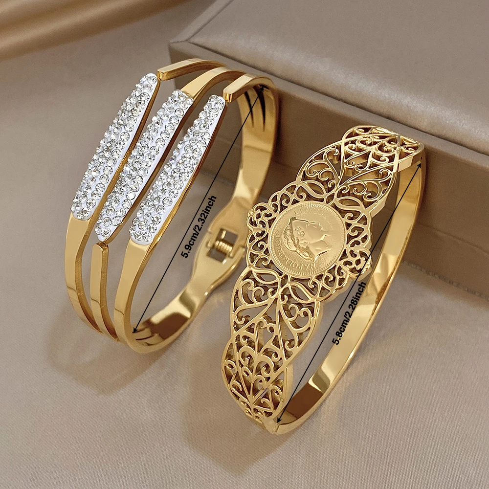 AENSOA Modisches Hohlgeschnitztes Armband mit Menschlichem Kopf, Dreischichtiges Diamantbesetztes Feinstes Streifenarmband, 2-teiliges Schmuckset – Detail 1