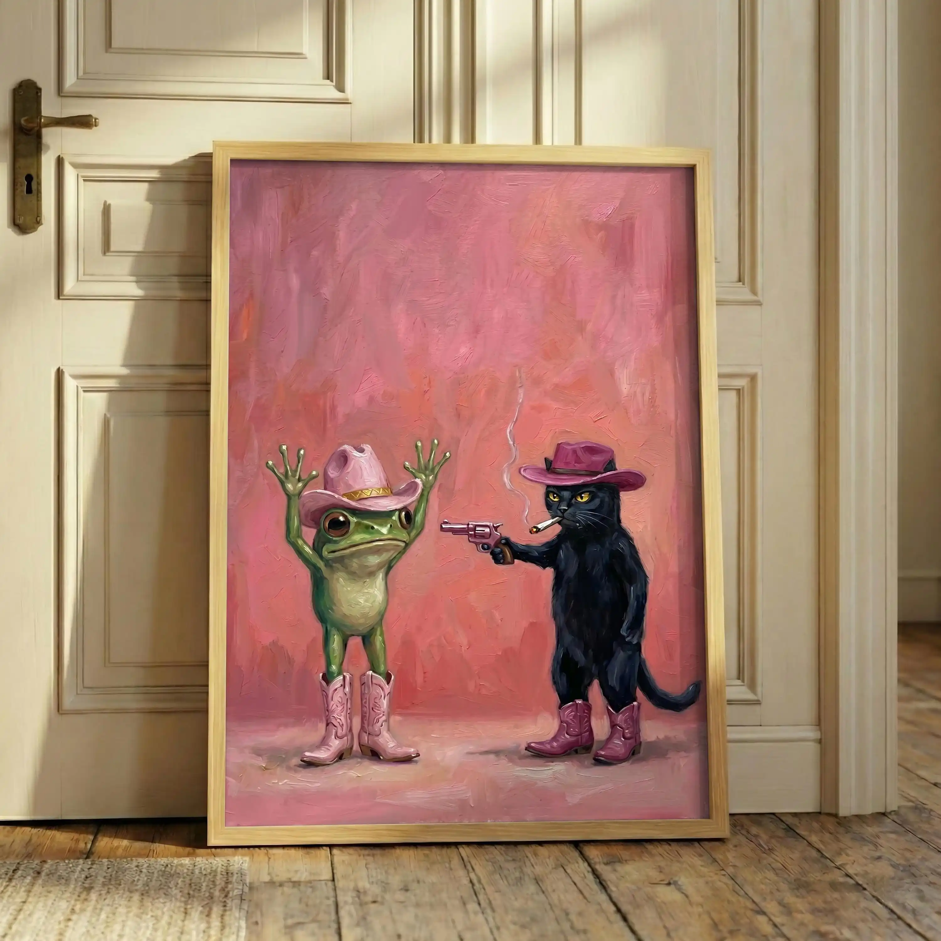 Vintage Funny Pink Cowboy Cat  - Home Decor Dopamine review and price
