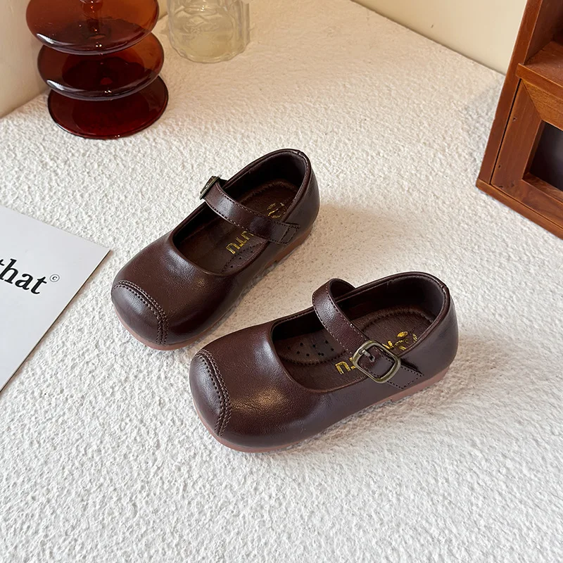 

Children's Spring Autumn New PU Leather Flats Shoes Soft-soled Non-slip Square Mouth Girl Baby School Student Loafer Size 21-33