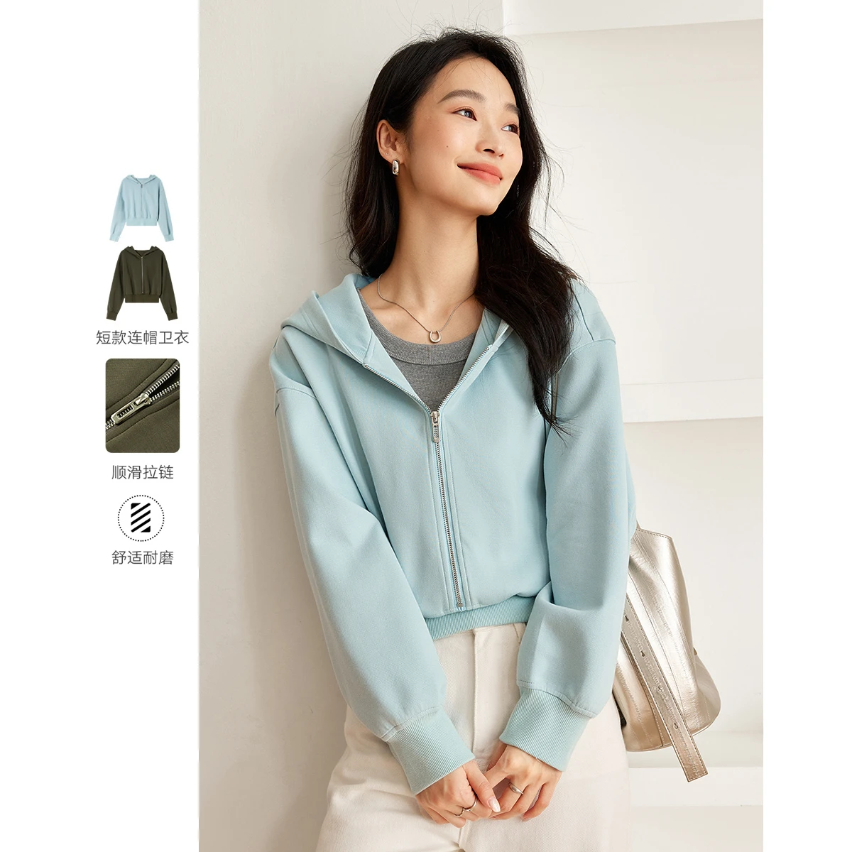 VIMLY بلوزات قصيرة بقلنسوة غير رسمية للنساء لخريف 2025 سترات جديدة بغطاء للرأس متينة وأكمام طويلة سترات نسائية M8675