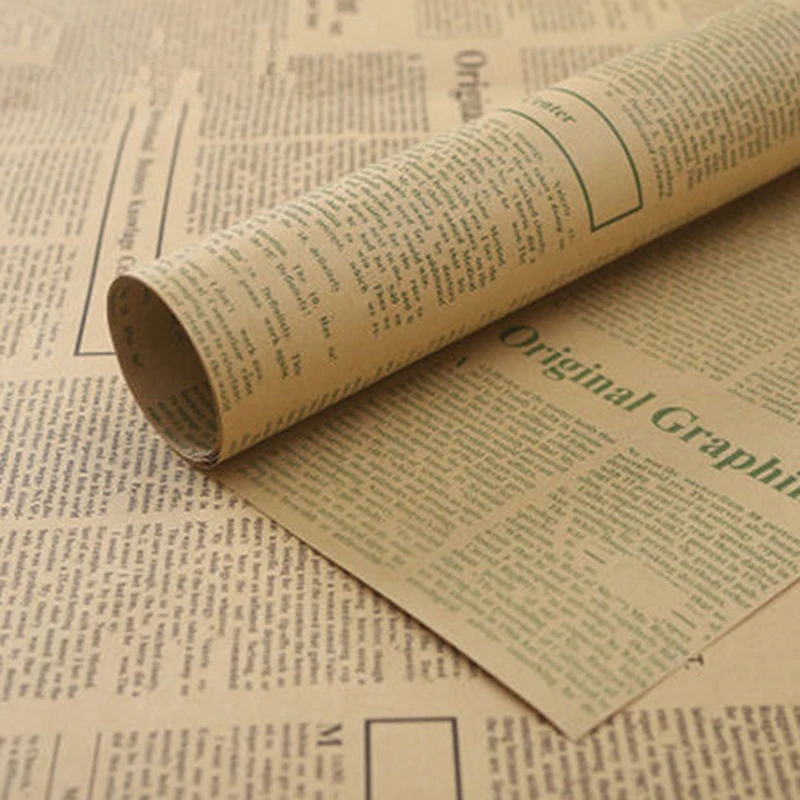 

5Sheets Vintage English Newspaper Kraft Paper Brown Kraft Outer Wrapping Paper For Gifts Packaging Flower Wrapping Paper New