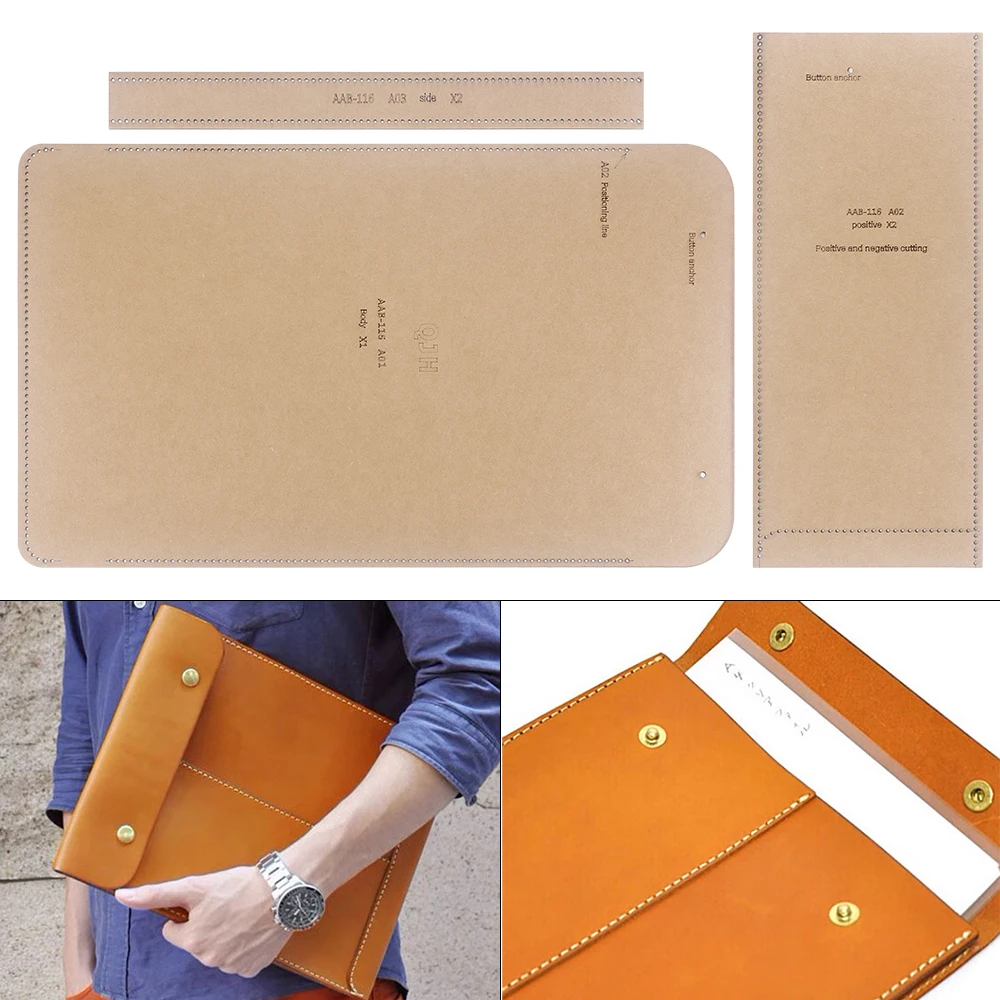 Leathercraft Brown Kraft Paper Stencils for Hand Sewing Leather Envelope/Document Bags, Paper Pattern Design Templates
