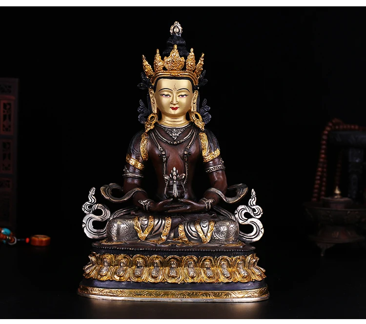 High grade Buddha# 32CM Large--HOME Talisman efficacious # Tibetan Nepal Buddhism plated gold silver buddha statue