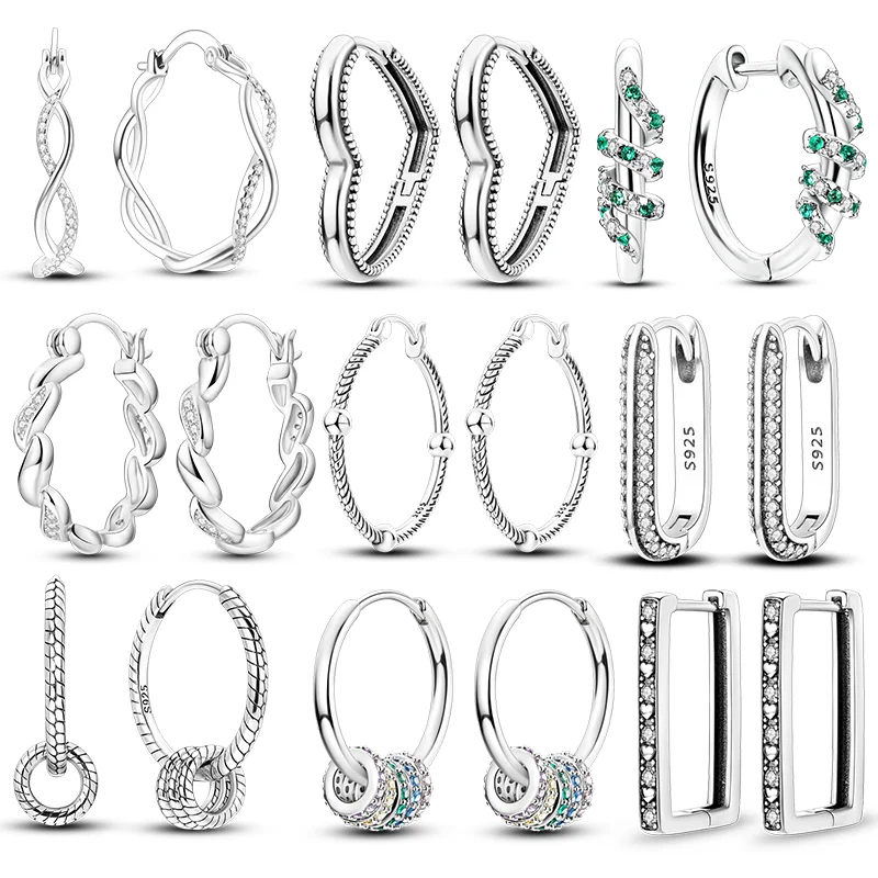 

925 Silver Earrings Sparking Snake Pearl Heart Hoop Earrings For Women Girls Party Anniversary Jewelry Gifts
