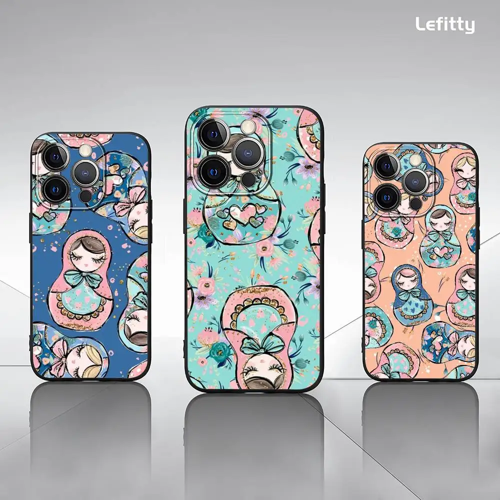 

Russian Dolls Matryoshka Phone Case For IPhone 16 15 14 13 Pro Max Plus Mini Frosted Soft Shell Funda Shockproof Cases