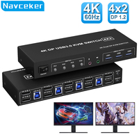 Navceker KVM Switch 4 PC 2 Monitors Displayport 4 Port 4K@60Hz USB 3.0 Computers Display Port Dual Monitors KVM Switch for Mouse