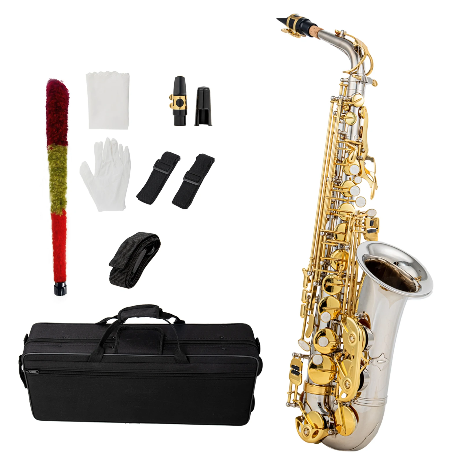 Eb Alto Saxophone Brass E Flat Sax 802 Key Type Woodwind Instrument with Cleaning Rod Cloth Glove Strap Padded Case high quality