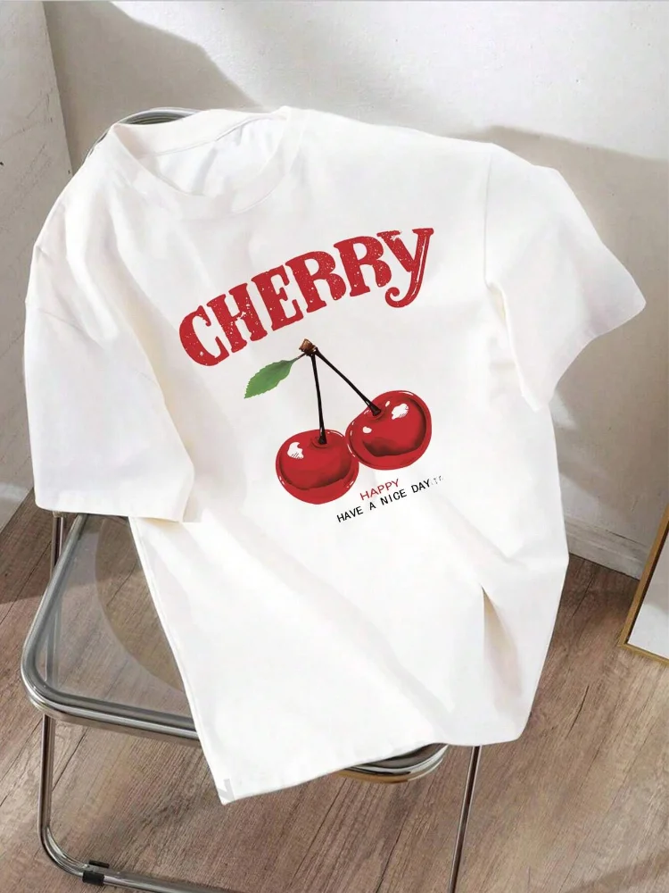 Trendy Coquette Cherry T-Shirts Kawaii Y2k Aesthetic Graphic Tees Cute Vintage T Shirt Short Sleeve Cotton Women Clothing Y2K