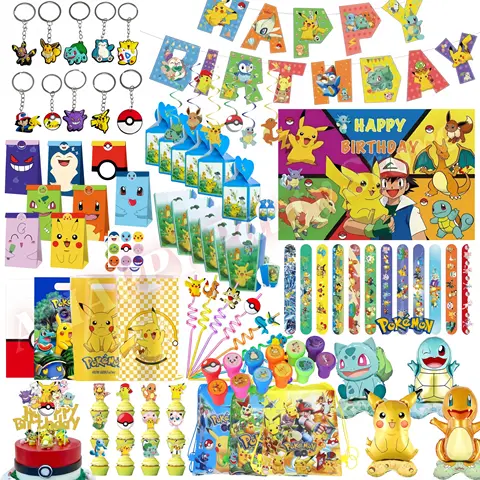 PokeMoned Theme Party Favors Slap Bracelets Stickers Keychain Party Gifts Goodie Bag Stuffers Fillers Birthday Party Decorations
