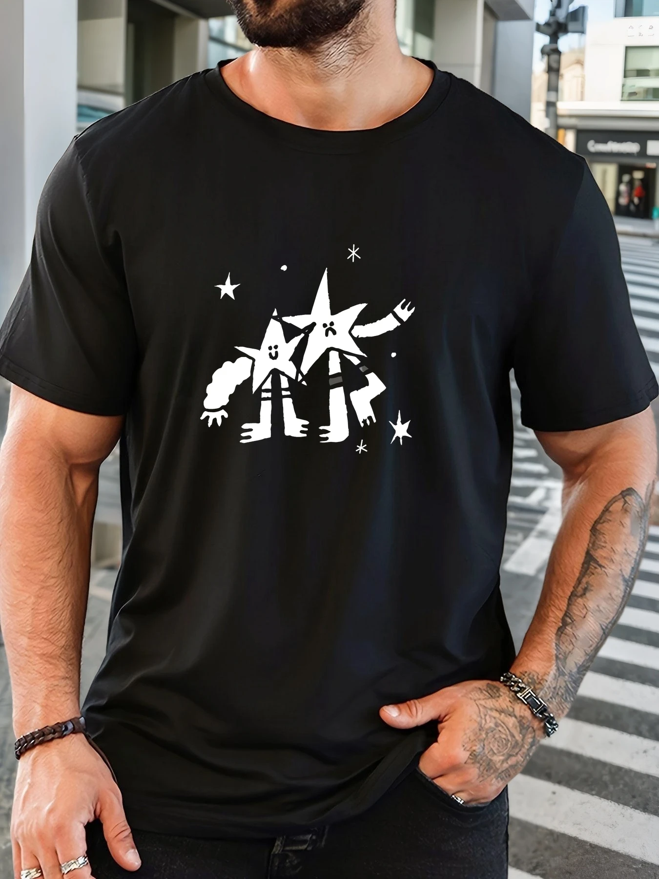 

Men's star pattern summer casual crew neck short T-shirt