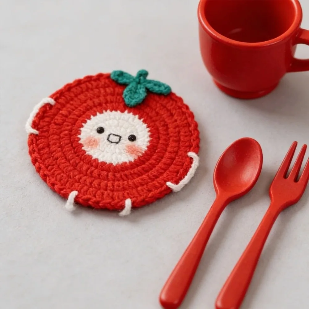 Handmade Crochet Craft Crochet Animal Coaster Soft Knitted Animal Shape Design Knitted Drink Coaster Creative Cartoon Style