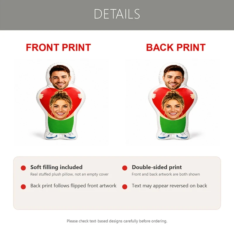 Custom Couple Photo Shaped Pillow, Personalized Face Hugging Heart Decorative Cushion, Unique Home Decor Accent for Sofa & Bedro