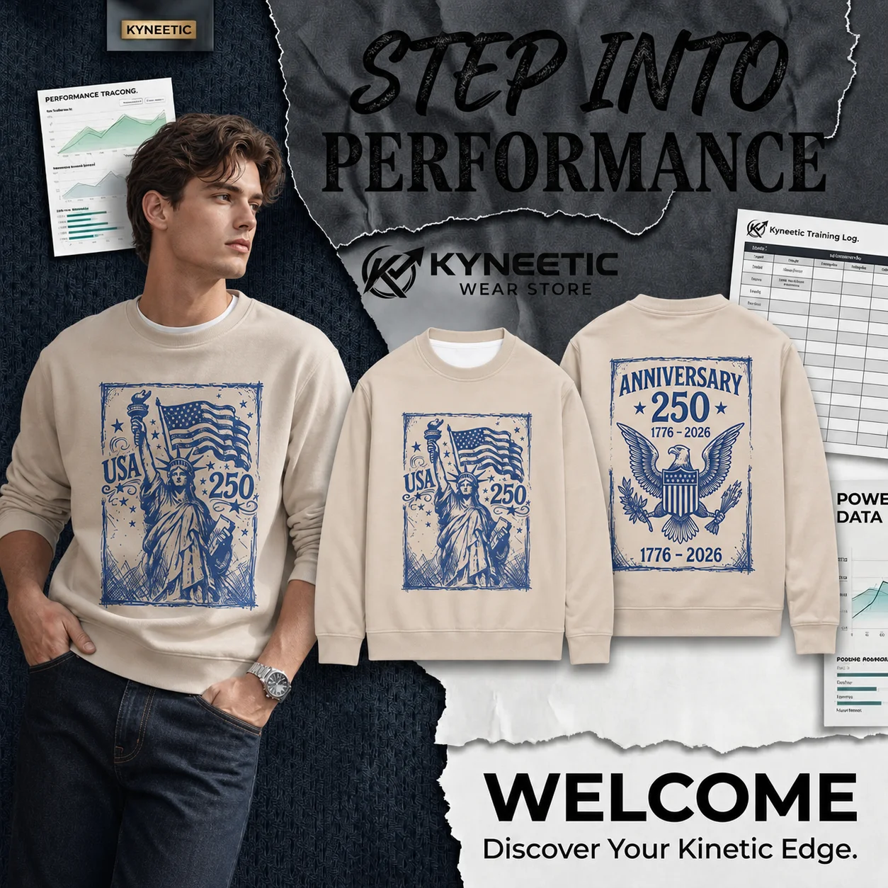 Vintage 250th Anniversary Print Parent-Child Long Sleeve Crewneck Sweatshirt Casual Independence Day 4th of July Tops Streetwear