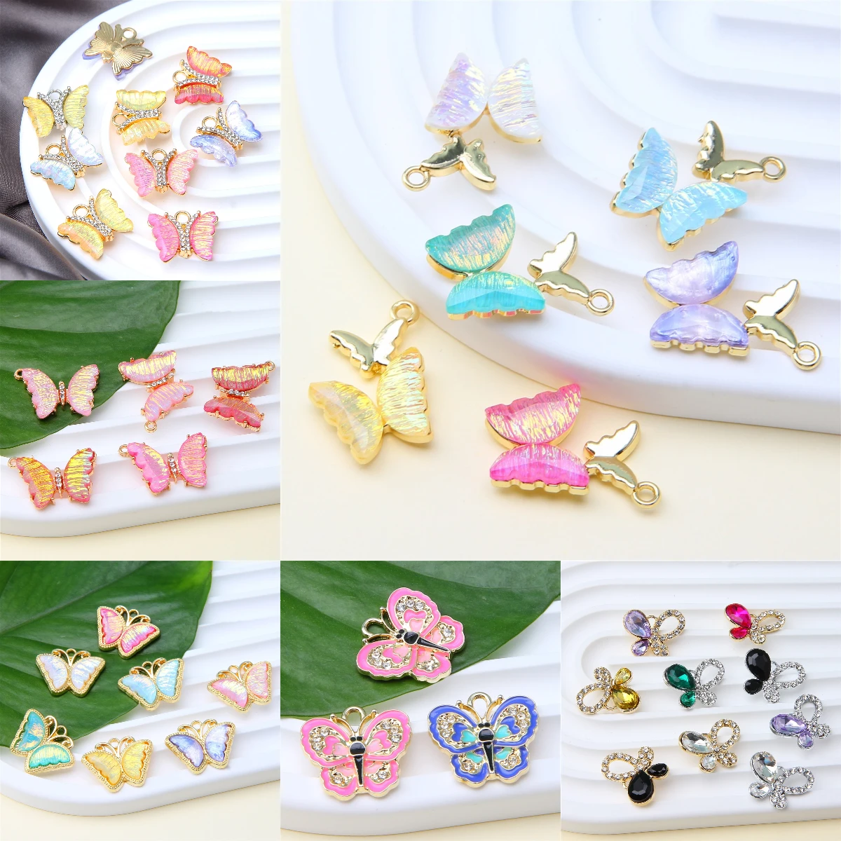 6PCS A variety of animal butterfly pendants, double pendant accessories, DIY earrings, necklace pendants, bracelet connectors