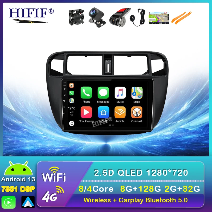 

Autoradio Carplay for Honda Civic 1996-2001 Android 13 Ai Voice Car Multimedia Stereo WIFI DSP 2 Din Tape Recorder