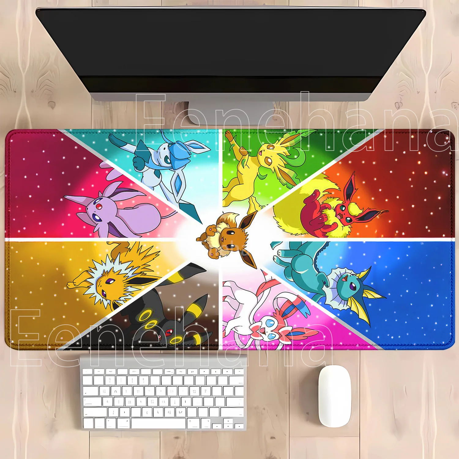 Anime Eevee Pokemon Gaming-Mauspad Kawaii XXL PC-Tastatur-Overlock-Teppich Bürozubehör Gummi HD-Druck Overlock-Schreibtischunterlage – Detail 5