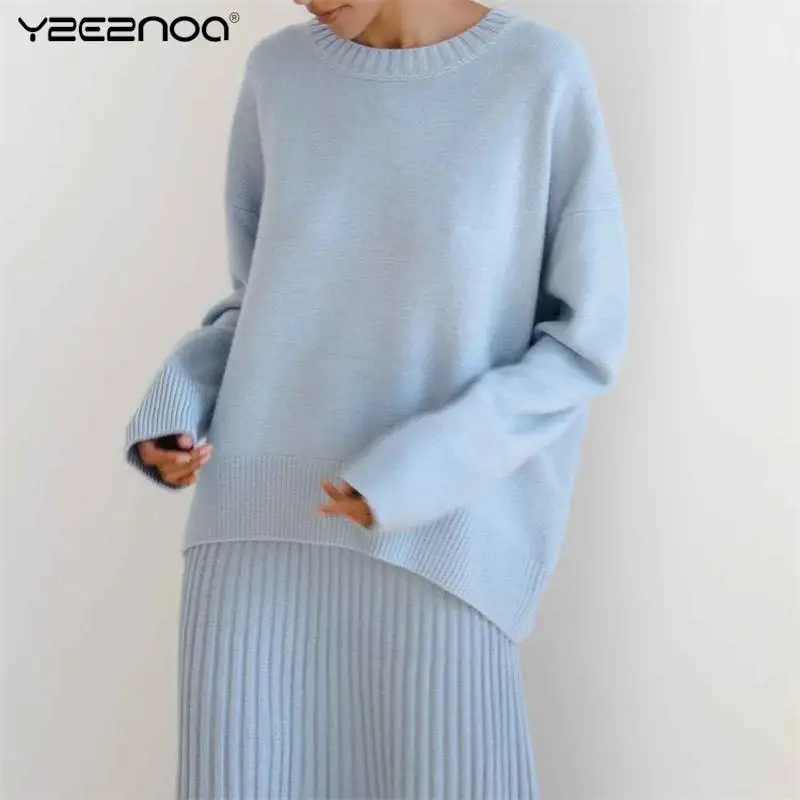 Women's 2024 Loose Soft Knitted Top Casual Fashion Solid Color Crewneck Sweater One Size Winter