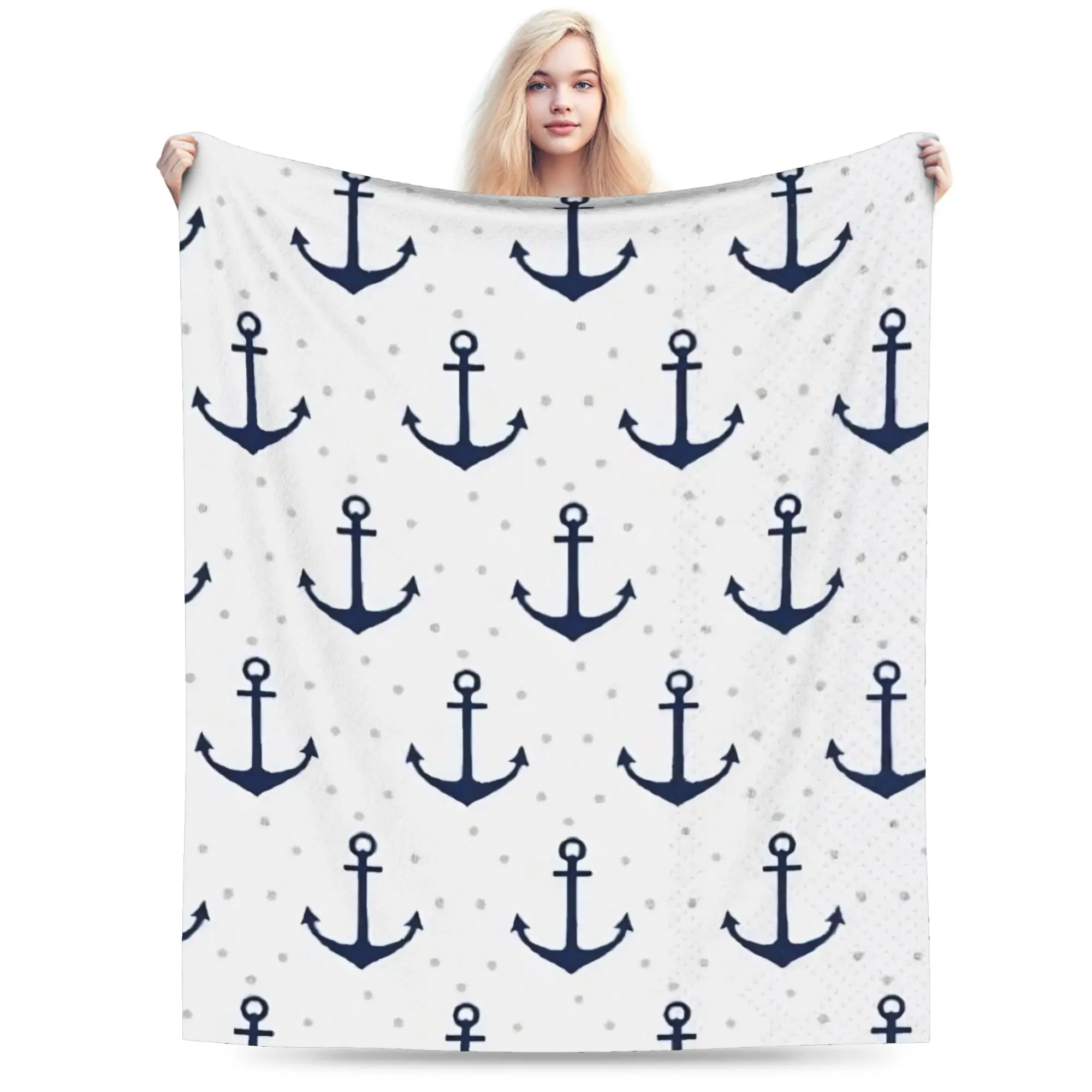 Nautical Anchor Boat Plush Blanket Girls Boys  Flannel Bedding Throws For Couch Chair Sofa Bed Soft Warm Design