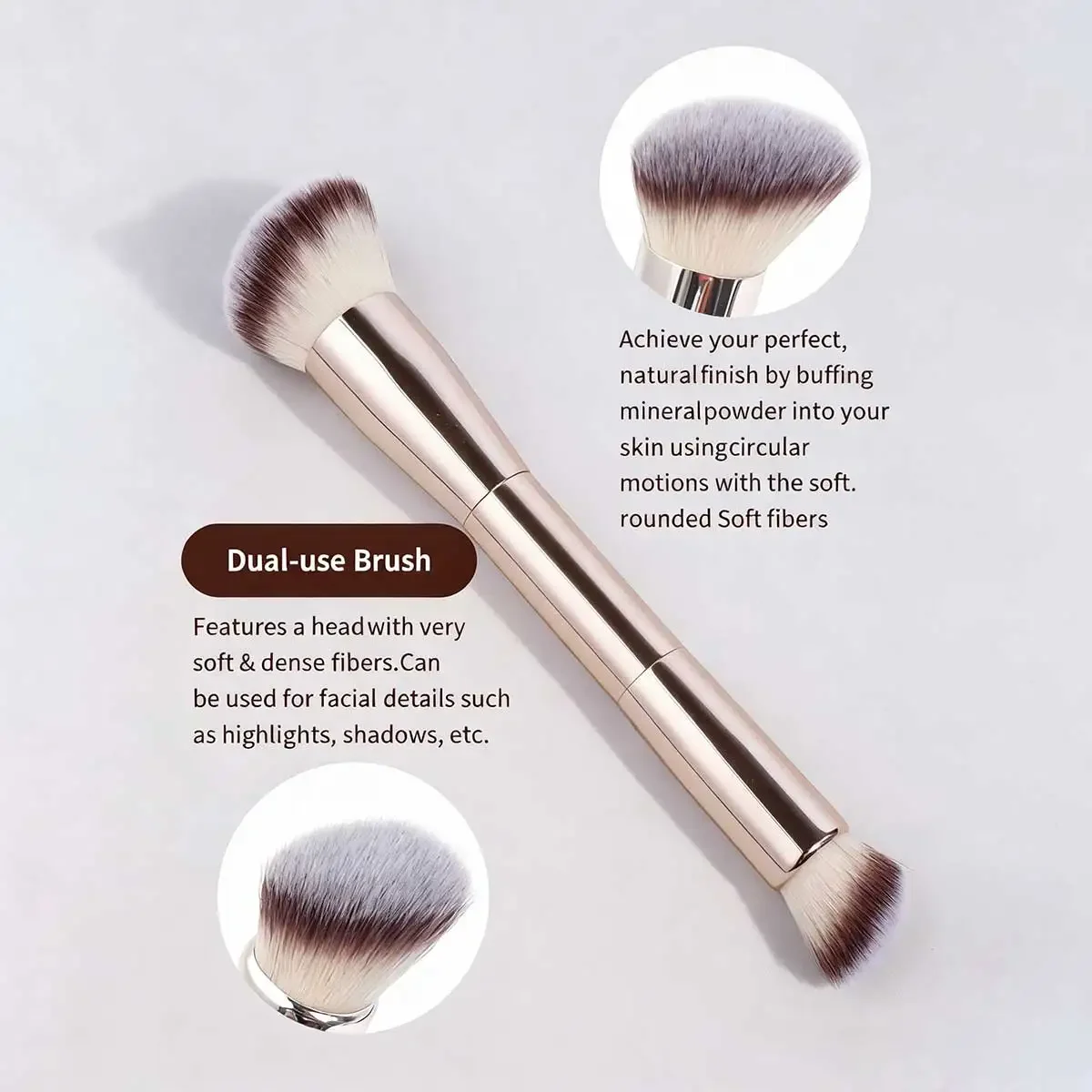 مجموعة فرش مكياج الوجه الاحترافية المزدوجة الرأس مكونة من قطعتين، فرشاة البودرة، فرشاة أحمر الخدود، أدوات مكياج مع ألياف ناعمة لسهولة الحمل، #3