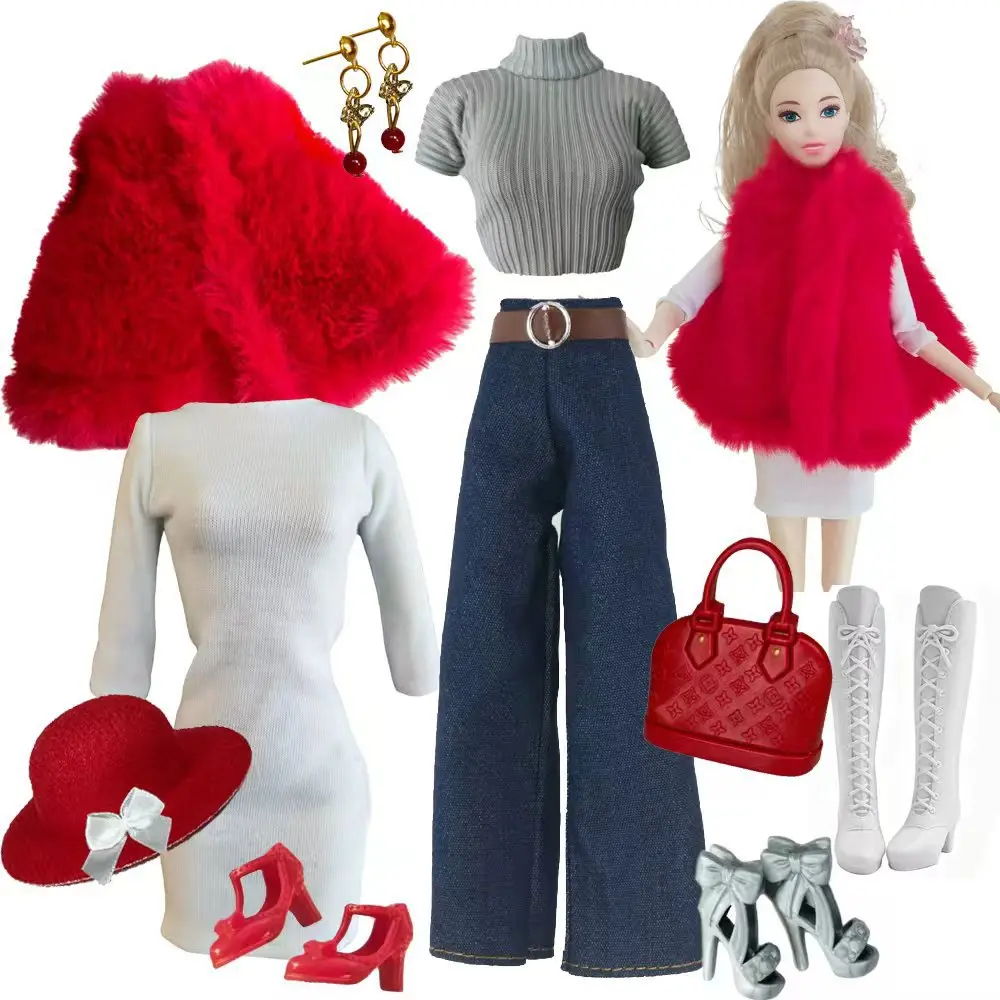 1/6 Doll Clothes Parts Red Classic 9 Style Clothes+Dress+Trousers+Shoes+Bag Set For Babi Xianxian Supermodel Doll Dress Up