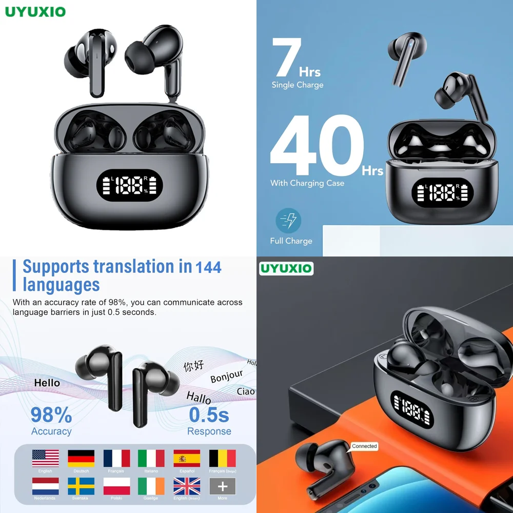

Hot-selling Real Time Translation Headphones Wireless 144 Languages AI Translation Earbuds with LED Display Earphone for Travel