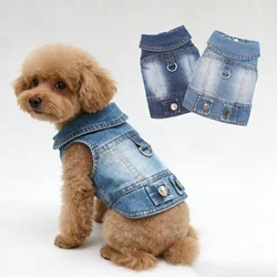 2024 New Thin Pet Dog Jeans Jacket Puppy Denim Clothes with Dog Leash Traction Buckle Cool Harness Vest for Small Medium Dogs