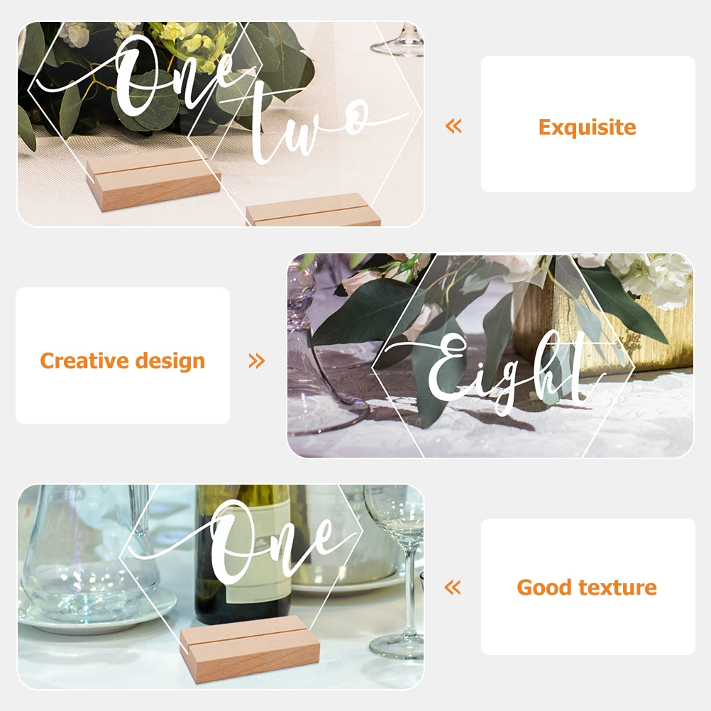 

10 Sets Hexagonal Acrylic Place Cards Elegant Table Numbers for Restaurant Office Peg Stands Signs Wedding Party Decor Chic