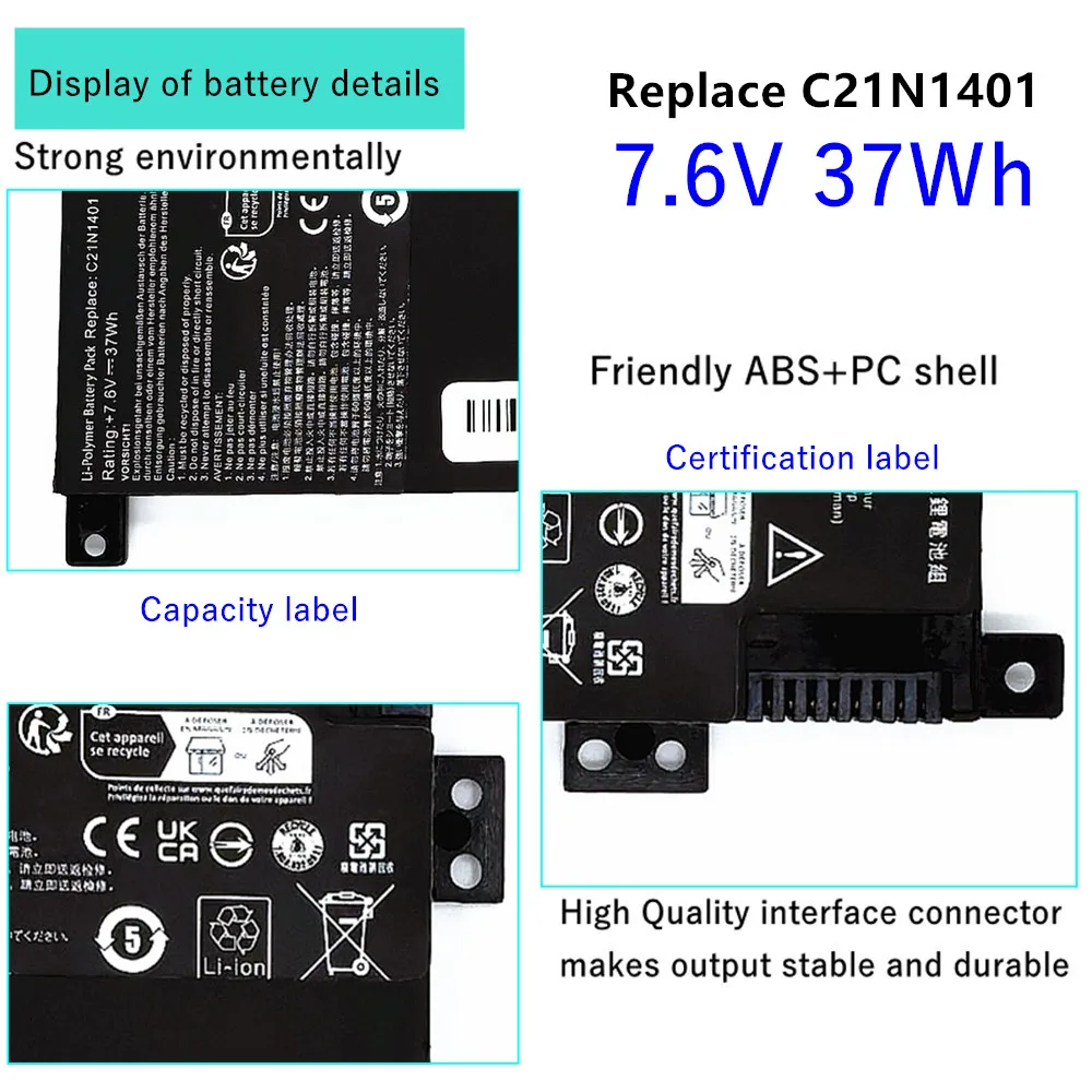 Laptop Battery for ASUS X455LA X455 X455LA-N4030U X455LA-WX213H C21N1401 7.6V 37Wh