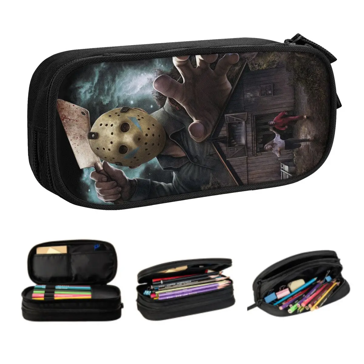 Custom Halloween Horror Movie Pencil Case for Boys Gilrs Big Capacity Pen Box Bag School Supplies