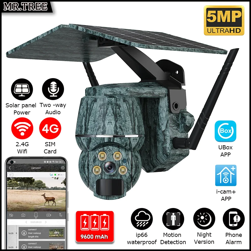 

2K Wifi Wildlife Security Solar Camera Outdoor Trap 5MP 4G SIM Animal Motion Detection Waterproof Night Vision CCTV IP Trail Cam