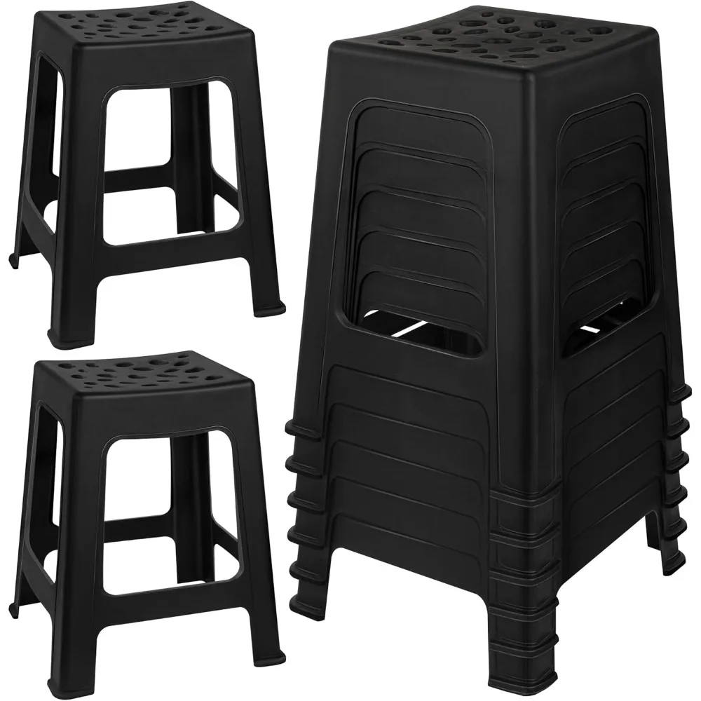 6 Pack of Plastic Stools 16.9 Inch Black Nesting Stool Portable Backless Bar Stool Flexible Seat for Classroom, Office, Home