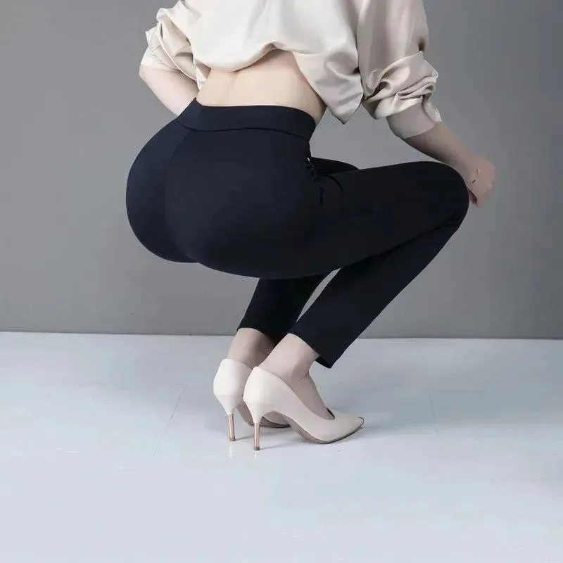 2024 Office Lady Korean Fashion Straight Pants Female Elastic Band High Waist Solid Big Size 5XL Women Autumn Elegant Trousers