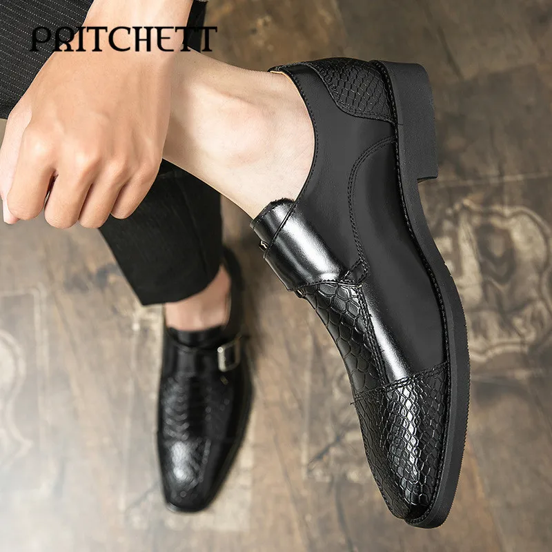 Belt Buckle 48 Large Size Leather Shoes Fish Scale Pattern New Casual Fashion Slip-On Loafers Trendy Buckle Men's Leather Shoes