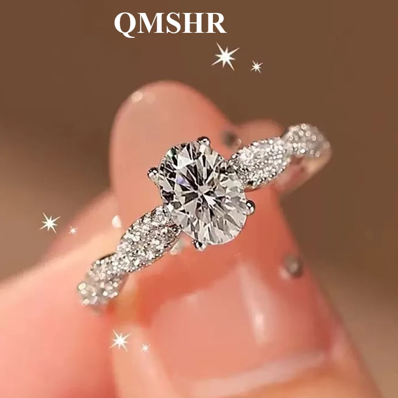 

QMSHR 925 Sterling Silver Moissanite Ring for Women certified high quality wedding band, Engagement 1CT Elegant Proposal Gift