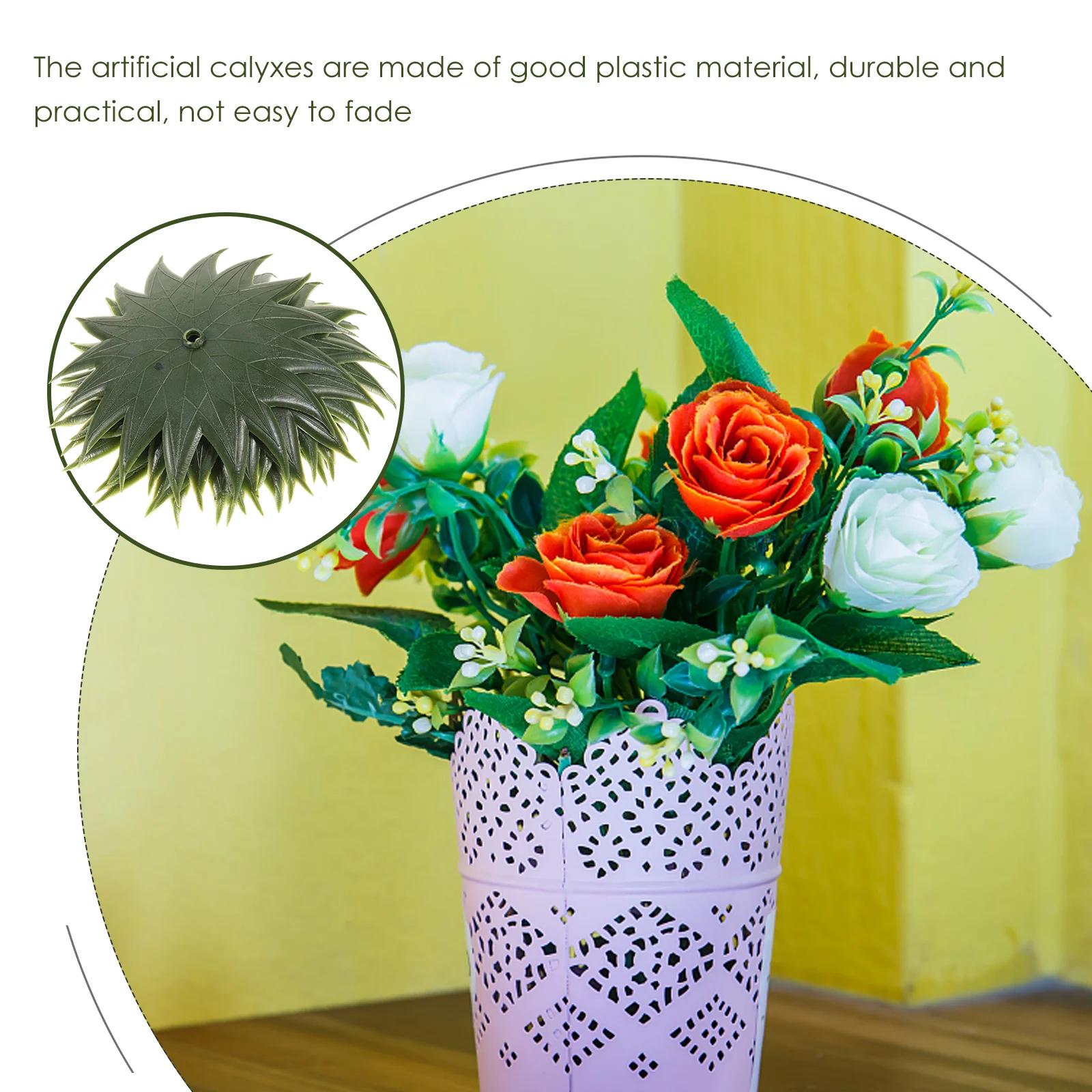 

50pcs Artificial Flower Calyxes Plastic Green DIY Craft Supplies Faux Rose Floral Accessories Simulated Bottom Holder